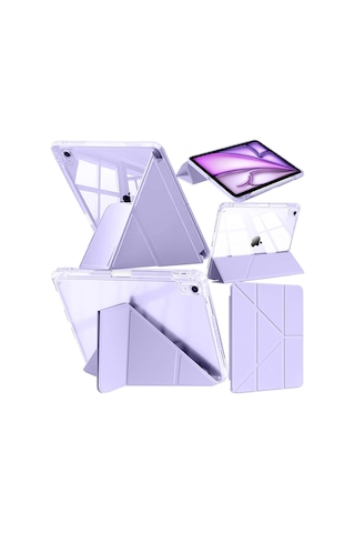 Apple Uyumlu iPad Air 11inç M2/m3 Air 4/5.nesil 10.9 Kılıf Mika Trifolding Şeffaf Kalem Bölmeli Kılıf