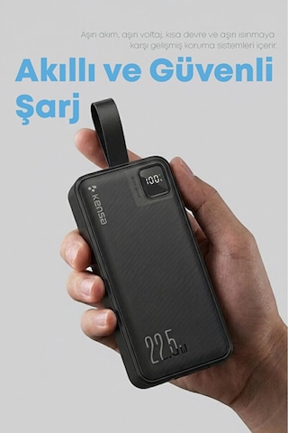 Taşınabilir 30.000 Mah Powerbank 22.5w Pd Hızlı Şarj, Led Gösterge, Android & Apple Uyumlu iOS Siyah