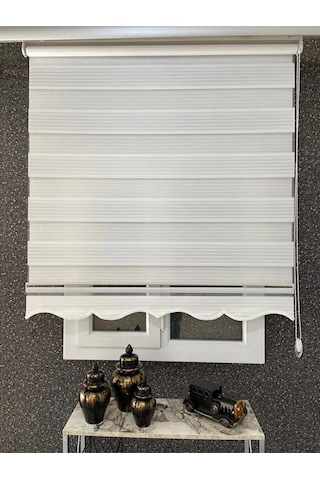 Krem Geniş Pliseli Zebra Stor Perde Eteği Dilimli Alüminyum Kasa Etek Dilimi  Krem 10 x 10