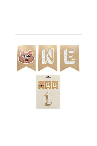 Ayıcıklı Kraft One Banner, Flama, 1 Yaş Uzar Yazı Tüm Yaşlar