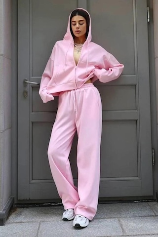 Pembe Yumuşak Dokulu Palazzo Jogger Kadın Eşofman Altı Mg2122 Pembe