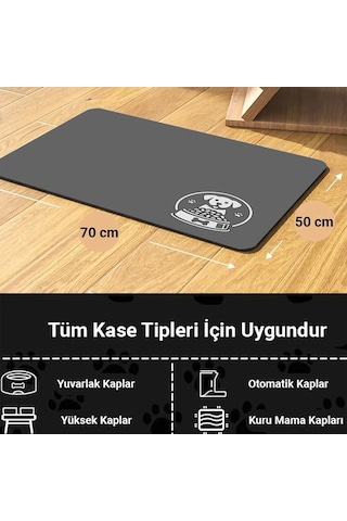 Matgo Pati Gri Köpekli Evcil Hayvan Beslenme Matı Mama Paspası 50 x 70 CM