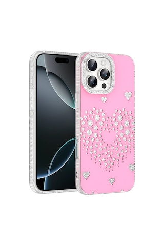Apple iPhone Uyumlu 16 Pro Max Kılıf Damla Taşlı Zore Rivas Sert Pc Kapak - Pembe