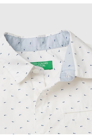 United Colors Of Benetton Erkek Çocuk Beyaz Göğsü Cep Detaylı Mikro Desenli Uzun Kollu Poplin Gömlek Beyaz