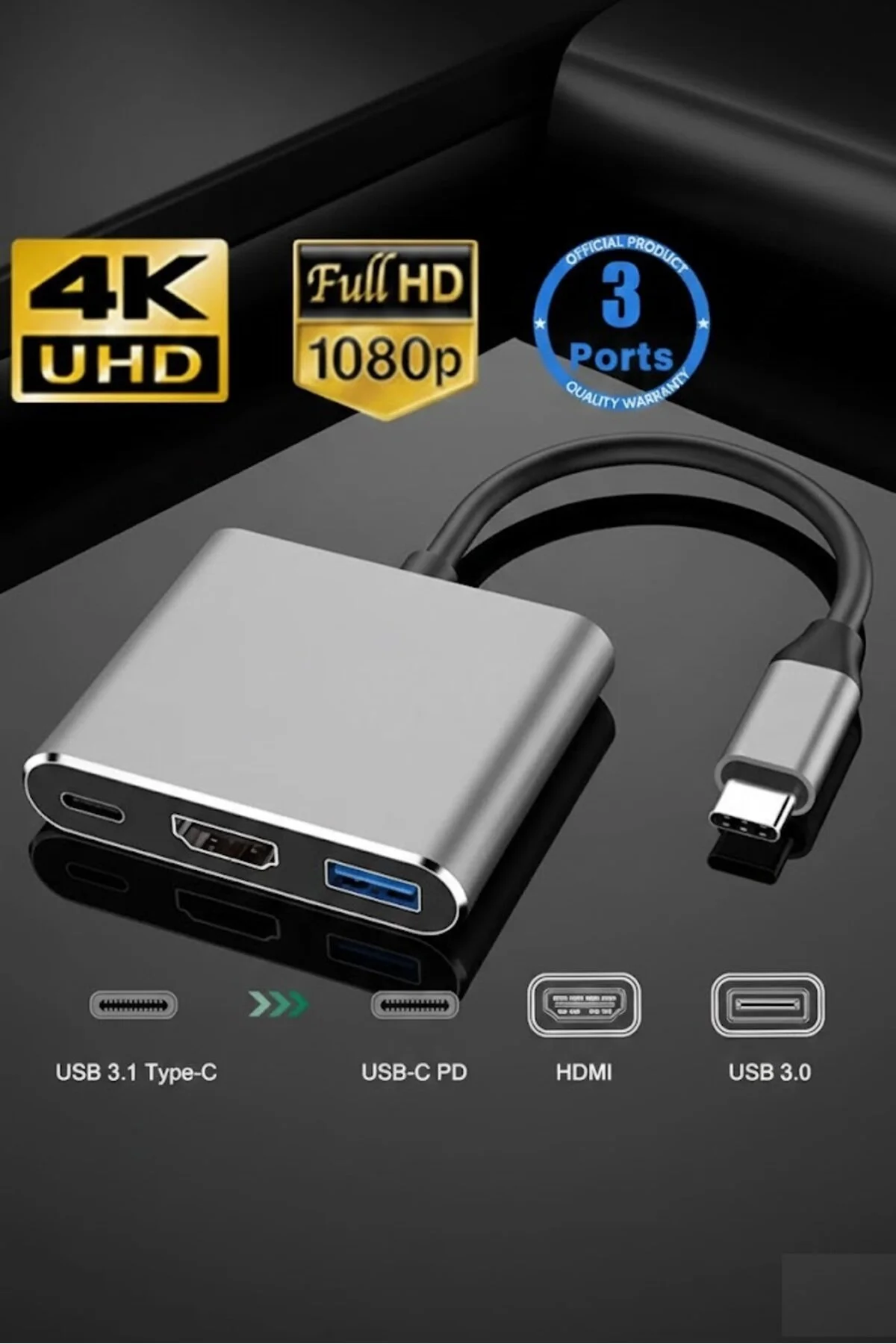 Hdmı Uyumlu 3 İn 1 Kablo Dönüştürücü Samsung Huawei İpad Mac Usb 3.1 Tip C Hdmı Uyumlu 4k Adaptör 001