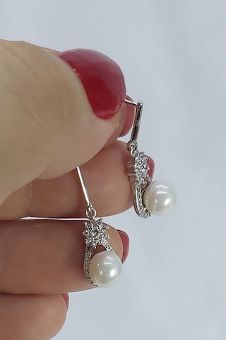 925 Ayar Inci Taşlı Damla Model Gümüş Küpe
