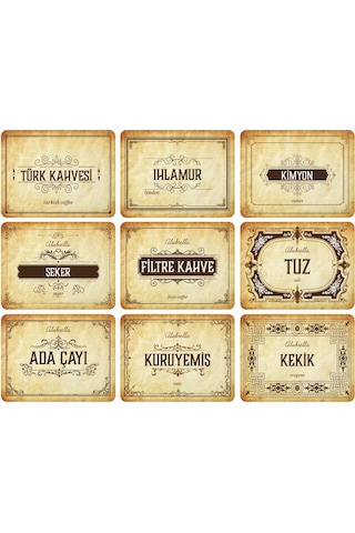 Mutfak Saklama Seti - 9 Amber Kavanoz Ve Gıda Etiketleri, 500 Ml