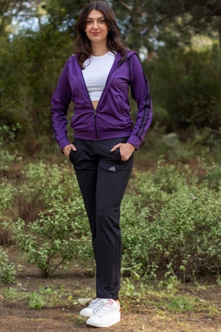 Kadın Mürdüm İki Şeritli Biyeli Fermuarlı Kapüşonlu Spor Eşofman Takımı 21kestax11 001