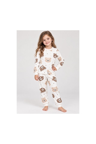 Eray Alp Kids Unisex Çocuk Sevimli Desenli Pijama Takımı Rahat Uyku Takımı Beyaz