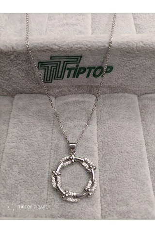 Tiptop/ Gümüş Renk Zincir Model Zirkon Taşlı Halka Kolye Gümüş