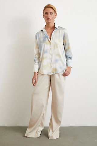 Ebruli Desen Saten Gömlek Buz Mavisi Buz Mavisi