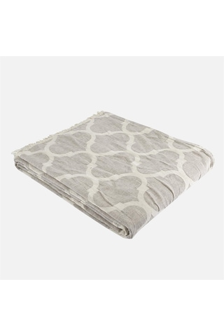 Damask Design Çift Taraflı Jakarlı Keten Pamuk Dokuma Battal Boy( Bej-240X260 Cm Bej