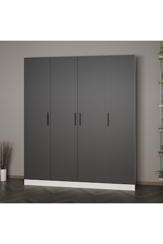 Minar Kale 210 Cm 4 Kapaklı 2b Raf Portmanto Beyaz Antrasit