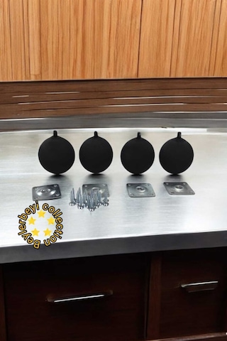 Puf Ayağı 4adet Mobilya Ayağı Ahşap Topaç Ayak Masa Sehpa Ayağı Ahşap Yuvarlak Ayak Yükseklik 7,5 Cm Siyah