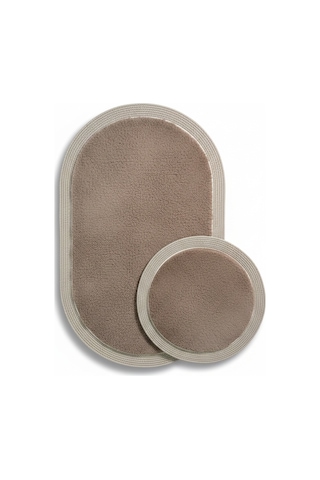 Modern Jüt Kenar Çerçeveli Peluş Banyo Halı Seti Kaymaz Taban 2 Li 100x60-60x60 Daire Vizon