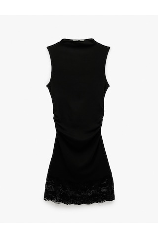 Koton Modal Karışımlı Slim Fit Dik Yaka Kolsuz Mini Dantelli Elbise Siyah 6sal80262ık