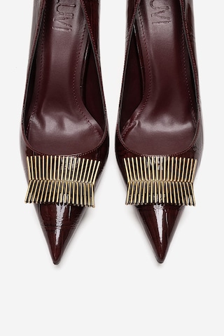 Luvishoes Dexen Bordo Baskı Metal Tokalı Kadın İnce Topuklu Ayakkabı
