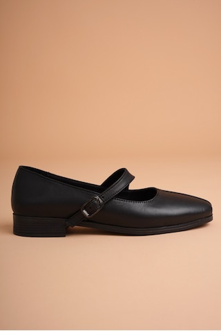 Analin Shoes Kadın Hakiki Deri Toka Detaylı Babet Siyah
