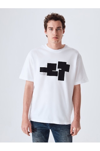 Ltb Grafik Loose Fit Beyaz T-Shırt 01222840496089_100 Beyaz