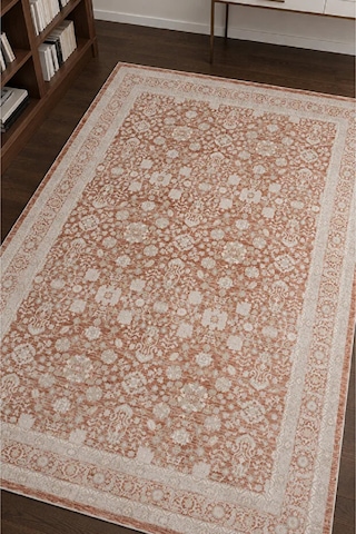 Zes Collection Modern Vintage Desenli Eskitme Dokuma Yumuşak Salon Halısı Kiremit - Bej