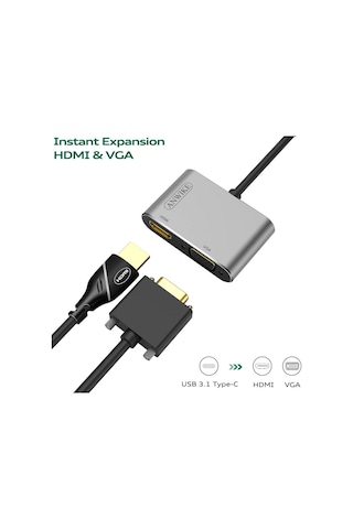 Usb 3.1 Type-C To 4K Hdmi + Vga Çevirici Adaptör Kablo Apple Uyumlu MacBook