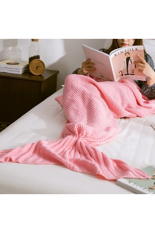 Sones Denizkızı Kuyruğu Battaniye Yetişkinler İçin Süper Yumuşak Uyku Örme Battaniyeler, Boyut: 140 X 70cm Pembe