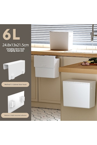 Geeroyoo Duvar Monteli 6l Çöp Kutusu - Delme Yok, Kapaklı, Duvar/kapı Uyumlu, Ev, Mutfak, Banyo İçin Dayanıklı Plastik Atık Kutusu