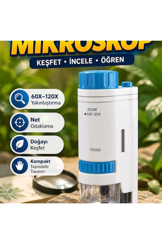Pmma Lensli Led Aydınlatmalı 80x-200x Taşınabilir Mini Mikroskop