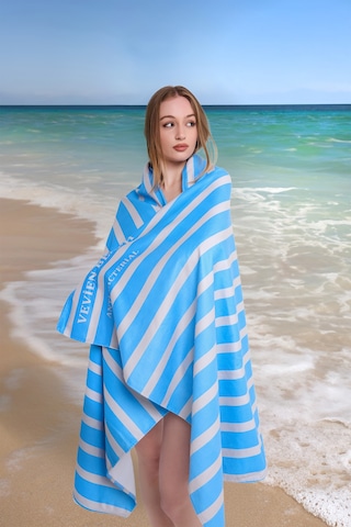 Çizgili Dijital Baskılı 100x180 Cm Plaj Havlusu Plaj Çantası+bon MAvi