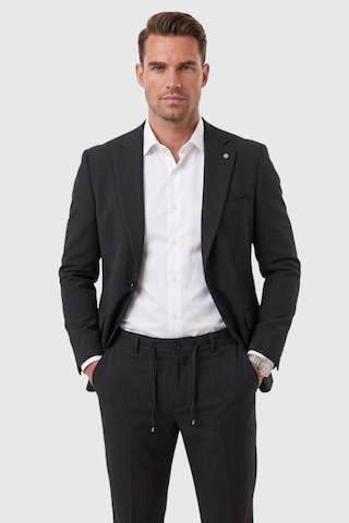Rizzup Erkek Slim Fit Dar Kesim Çizgili Gofre Kumaş Siyah Takım Elbise Tek Düğme İpli Pantolon 2602311