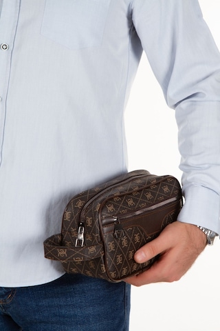 Newish Polo Erkek Desenli Siyah Vegan Deri Portföy-clutch Traş/makyaj Ve El Çantası Günlük, Seyahat Kahverengi