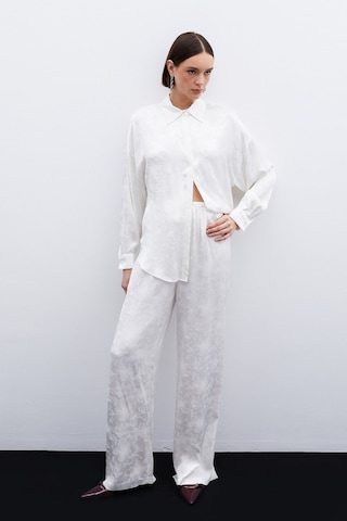 Sateen Jakarlı Saten Pantolon - Ekru-136050 Ekru