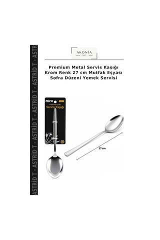 Premium Metal Servis Kaşığı Krom Renk 27 Cm Mutfak Eşyası Sofra Düzeni Yemek Servisi