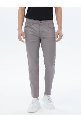 Gri Dokuma Slim Fit Casual Pamuk Karışımlı Pantolon Gri
