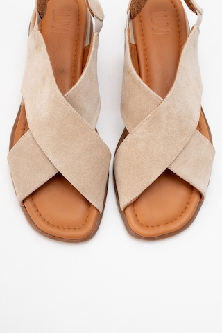 Luvishoes 706 Hakıkı Derı Bej Suet Kadın Sandalet Bej