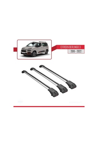 Citroen Berlingo 2019-2022 Arası İle Uyumlu Ace-1 Ara Atkı Tavan Barı Gri 3 Adet Bar