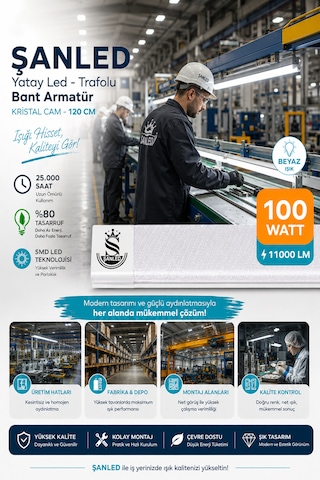 100wat 120 Cm Kristal Yatay Led Bant Armatür-trafolu Beyaz Işık -100 Adettir