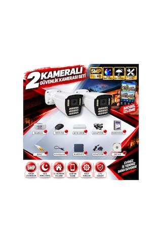 2 Kameralı Güvenlik Kamerası Seti 5mp Yapay Zeka Gece Renkli Görüş 21 Warm Led Ultra Hd 521w