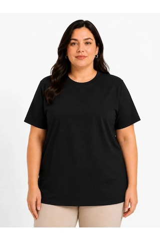 Hazego Battal Big Size Basic Tişört Bisiklet Yaka Rahat Kalıp T-shirt - Siyah