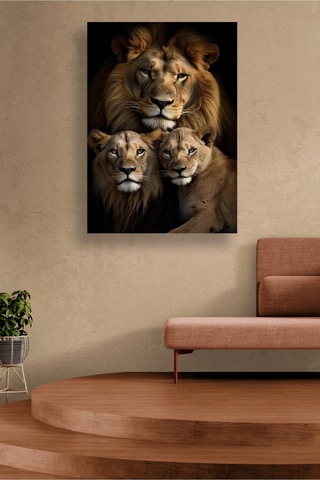 Aslan Ailesi Majestik Vahşi Doğa Temalı Kanvas Tablo Doğal Sanat Dekoru Ev Duvar Süsü