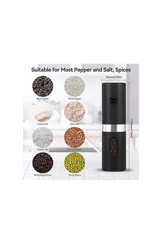 Createtech Kk Elektrikli Otomatik Tuz & Karabiber Öğütücü Seti, Şarj Tabanlı, 2 Ayarlı, Taşınabilir Ahşap