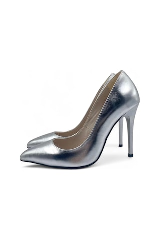 Luxuria Gümüş Parlak Rahat Yüksek Stiletto Topuklu Ayakkabı Gümüş