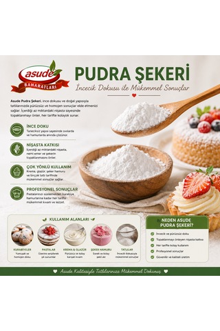 Pudra Şekeri İnce Dokulu, Nişasta Katkılı Pasta, Kurabiye Ve Tatlılar İçin 1 Kg