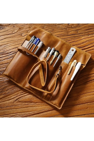 Willowhaven Retro Hakiki Deri Kalem Perde Kalem Kutusu Kravat İpi Anahtarlı Crazy Horse Kahve Kapaklı Ve Rahat Diğer