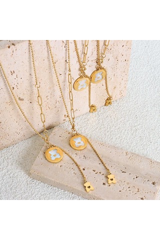 Japon Ve Kore Çizgi Film Ayı Altın Kaplama Püsküllü Kolye - Tatlı Titanyum Çelik Takı Altın Rengi