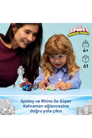 LEGO® ǀ Marvel Spidey ve Arkadaşları Motosikletli Spidey, Rhino'ya Karşı 11206 - 4 Yaş ve Üzeri Çocuklar için Yapım Seti (61P)LEGO® ǀ Marvel Spidey ve Arkadaşları Motosikletli Spidey, Rhino'ya Karşı 11206 - 4 Yaş ve Üzeri Çocuklar için Yapım Seti (61P)