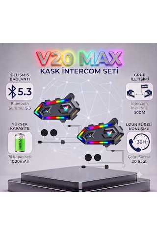 2 Adet Y20 Max Telsiz Özellikli 5.3 Motosiklet Kask Kulaklık Intercom Işıklı Motorsiklet Interkom
