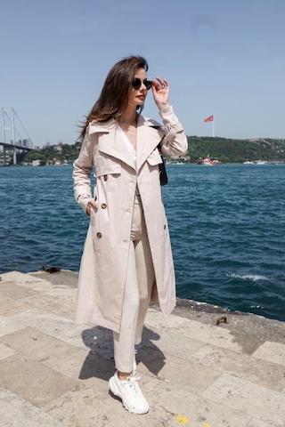 Pastelastore Esnek Pamuk Gabardin Uzun 110cm Astarsız Kadın Trençkot 1117 Taş Rengi Taş