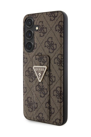 Galaxy S24 Plus Uyumlu Kılıf Guess Lisanslı 4g Desenli Üçgen Logolu Standlı Deri Kapak Siyah