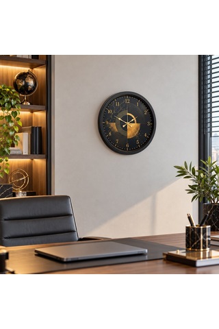 Altın Geometri 40 X 40 Cm Siyah Metal Duvar Saati